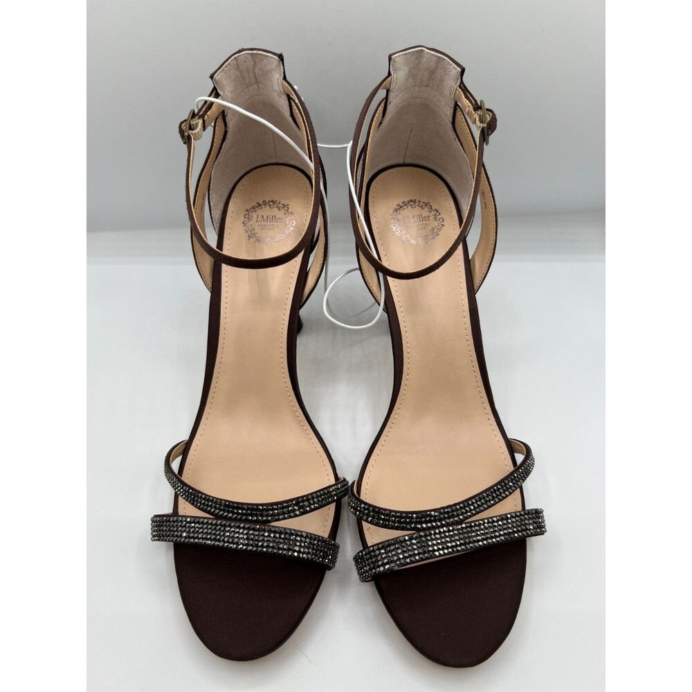 L. Miller Rhinestone Strappy Heels Women’s Sandals Brown Ankle Strap SIZE 11